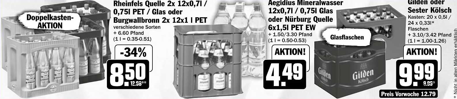 Rheinfels Quelle 2x 12x0,7l / 0,75l PET / Glas oder Burgwallbronn 2x 12x1l PET