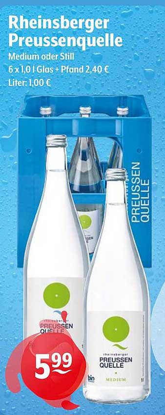 Rheinsberger Preussenquelle Medium oder Still 6 x 1,0 l