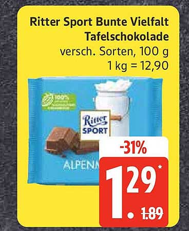 Ritter Sport Bunte Vielfalt Tafelschokolade - verschiedene Sorten, 100 g