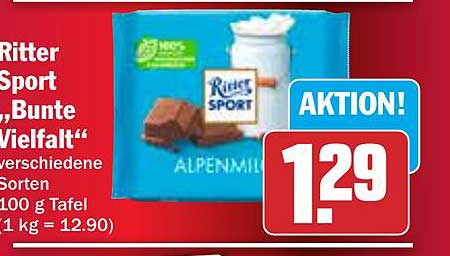 Ritter Sport „Bunte Vielfalt“ verschiedene Sorten 100 g Tafel