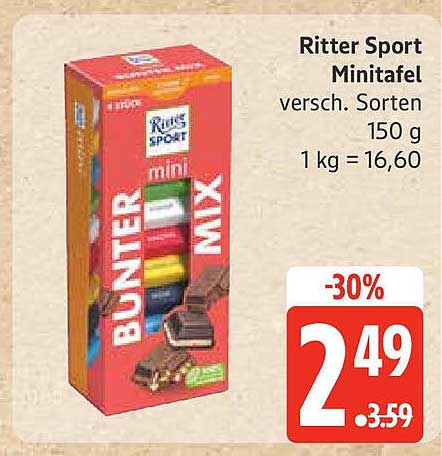 Ritter Sport Minitafel Bunter Mix 150 g - jetzt nur 2,49 €!