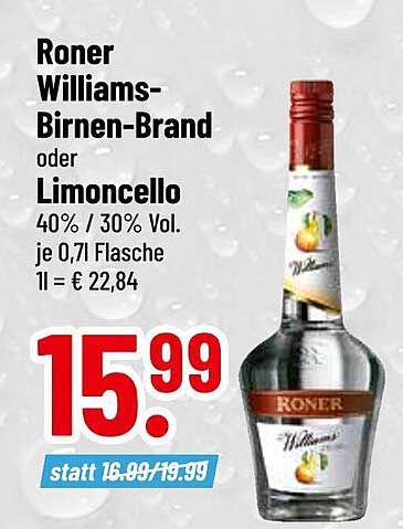 Roner Williams-Birnen-Brand oder Limoncello für nur 15,99 €
