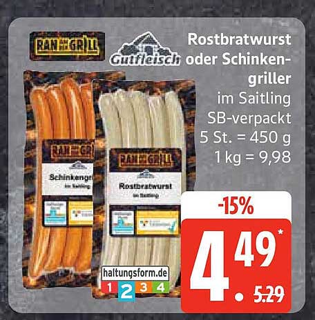Rostbratwurst oder Schinken-Griller im Saitling SB-verpackt