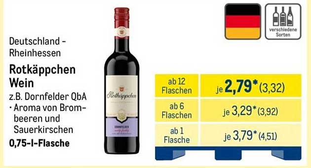 Rotkäppchen Wein - z.B. Dornfelder QbA - Aroma von Brombeeren und Sauerkirschen