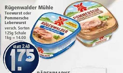 Rügenwalder Mühle Teewurst oder Pommersche Leberwurst 125g