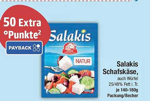 Salakis Schafskäse, auch Würfel 25/48% Fett i. Tr. je 140-180g Packung/Becher