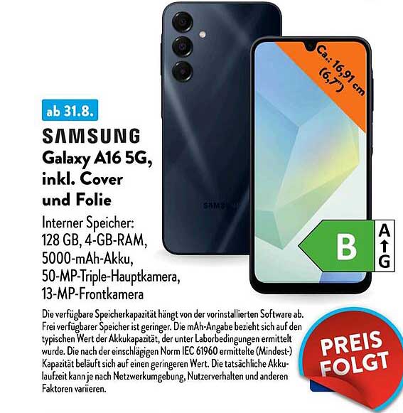 Samsung Galaxy A16 5G, inkl. Cover und Folie