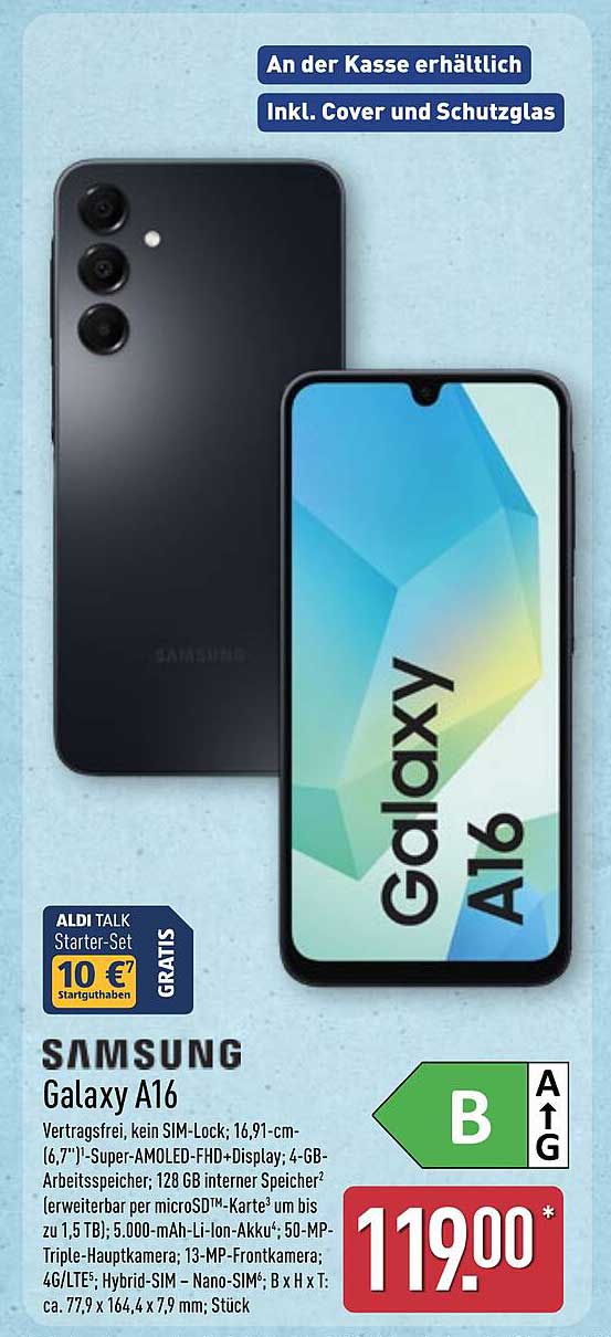 Samsung Galaxy A16 inkl. Cover und Schutzglas