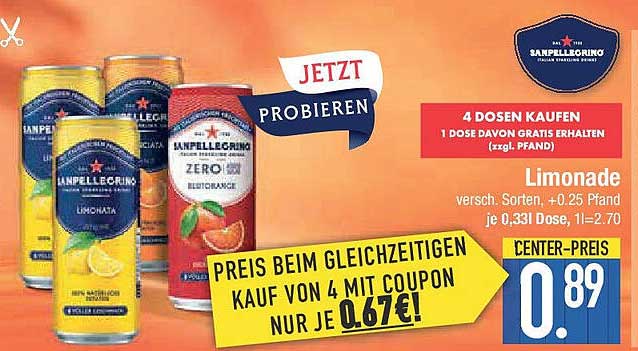 San Pellegrino Limonade – 4 Dosen kaufen, 1 Dose gratis erhalten!
