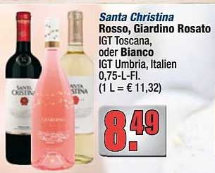Santa Christina Rosso, Giardino Rosato oder Bianco - 0,75 L für nur 5,49 €