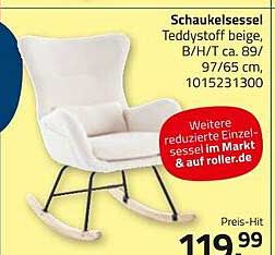 Schaukelstuhl Teddystoff beige, B/H/T ca. 89/97/65 cm, Preis-Hit