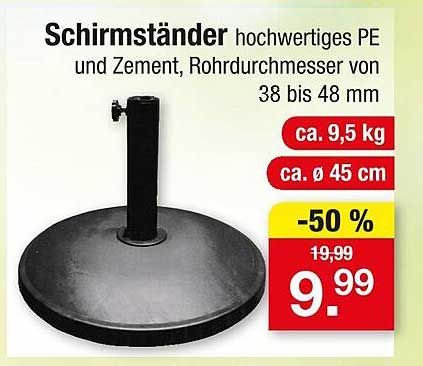 Schirmständer hochwertiges PE und Zement, Rohrdurchmesser von 38 bis 48 mm