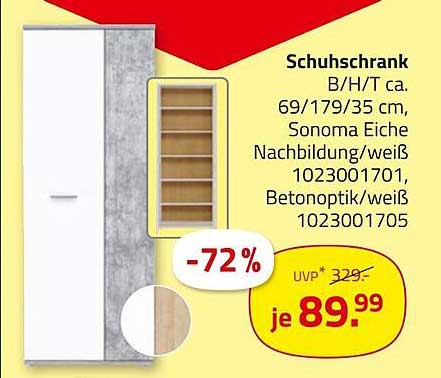 Schuhschrank B/H/T ca. 69/179/35 cm, Sonoma Eiche Nachbildung/weiß