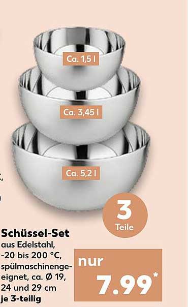 Schüssel-Set aus Edelstahl, 3-teilig
