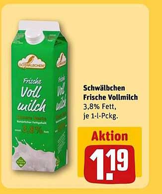 Schwälbchen Frische Vollmilch 3,8% Fett, je 1-L-Pckg.