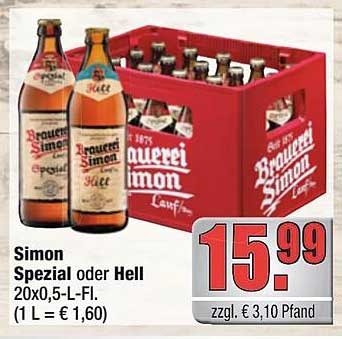 Simon Spezial oder Hell 20x0,5-L-Fl.