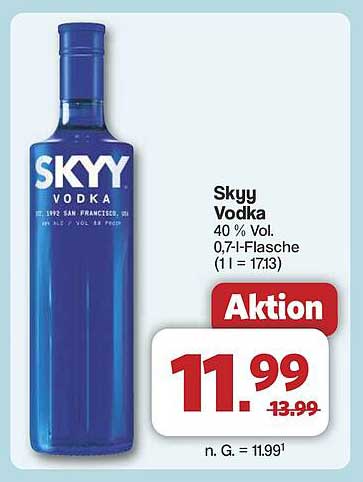 Skyy Vodka 0,7 l Flasche 40 % Vol.