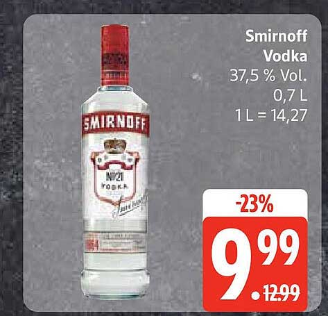 Smirnoff Vodka 0,7 L - 23% Preisnachlass!