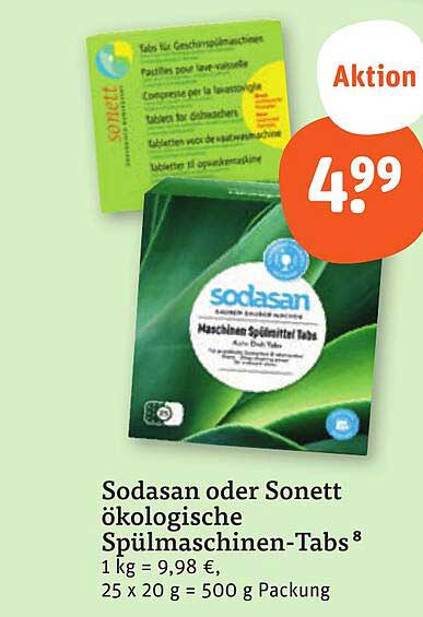 Sodasan oder Sonett ökologische Spülmaschinen-Tabs