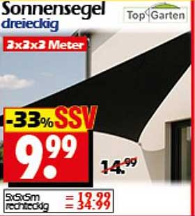 Sonnensegel dreieckig 3x3 Meter von TopGarten