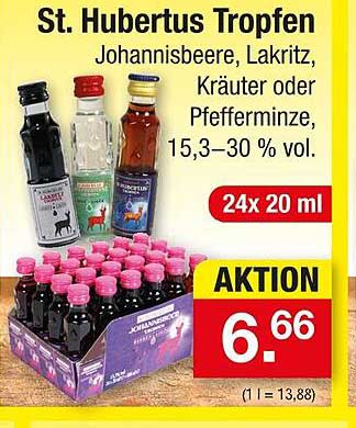 St. Hubertus Tropfen - Johannisbeere, Lakritz, Kräuter oder Pfefferminze, 15,3–30 % vol.