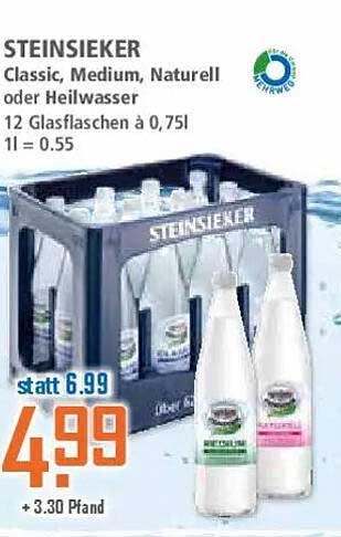 STEINSIEKER Classic, Medium, Natürlich oder Heilwasser - 12 Glasflaschen à 0,75l