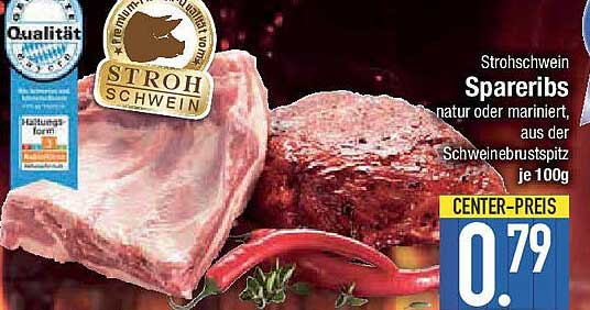 Strohschwein Spareribs natur oder mariniert, aus der Schweinebrustspitz je 100g