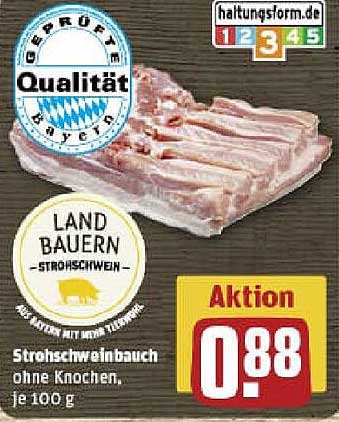 Strohschweinbauch ohne Knochen, je 100 g