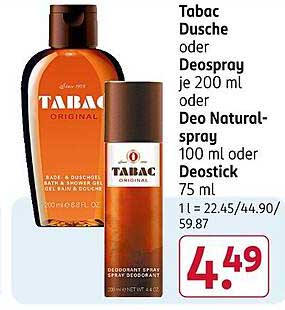 Tabac Dusche oder Deospray je 200 ml oder Deo Natural-Spray 100 ml oder Deostick 75 ml