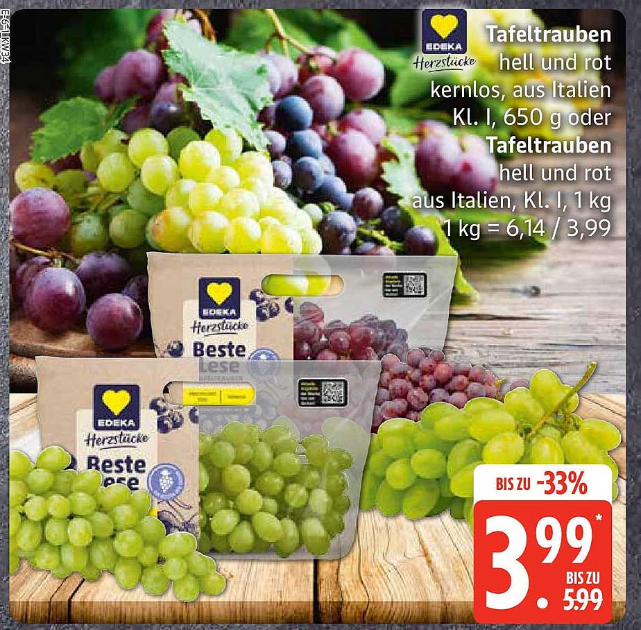 Tafeltrauben hell und rot kernlos, aus Italien Kl. I, 1 kg