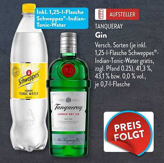 Tanqueray Gin mit 1,25-l-Flasche Schweppes® Indian Tonic Water