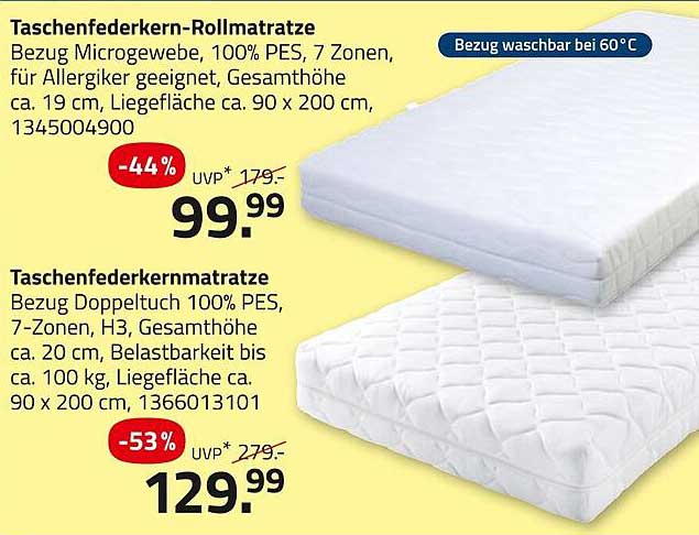 Taschenfederkern-Rollmatratze und Taschenfederkernmatratze