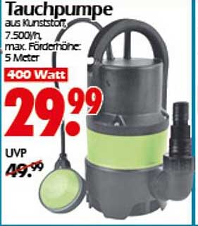 Tauchpumpe aus Kunststoff, 7.500 l/h, max. Förderhöhe 5 Meter