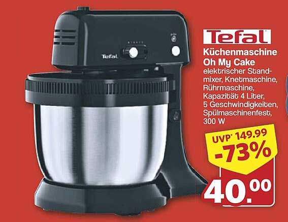 Tefal Küchenmaschine Oh My Cake - elektrischer Standmixer, 4 Liter, 300 W
