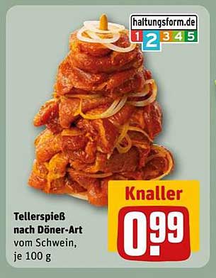 Tellerspieß nach Döner-Art vom Schwein, je 100 g