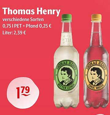 Thomas Henry verschiedene Sorten 0,75 l PET + Pfand 0,25 €