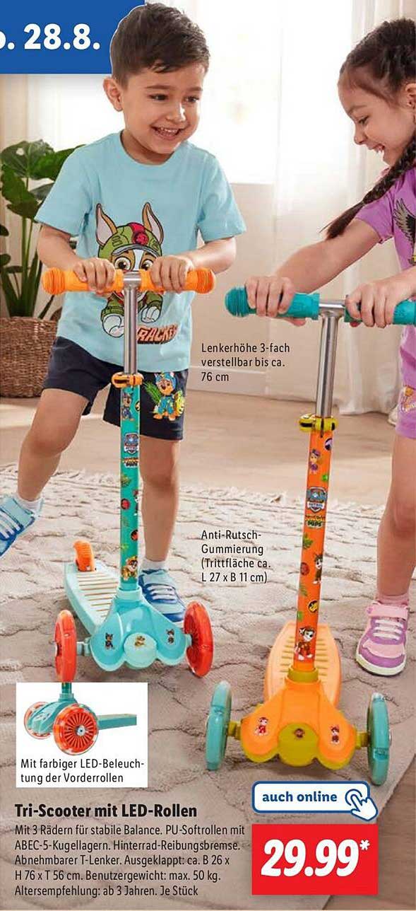 Tri-Scooter mit LED-Rollen