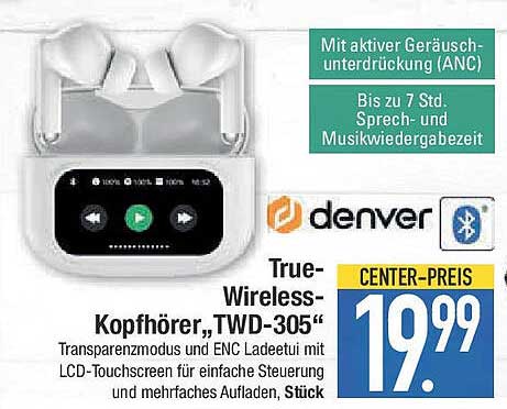 True-Wireless-Kopfhörer „TWD-305“ mit aktiver Geräuschunterdrückung