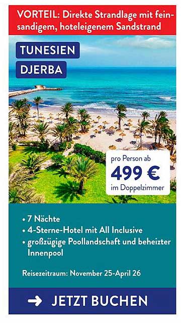 Tunisia Djerba: 7 Nächte im 4-Sterne-Hotel mit All Inclusive ab 499 €