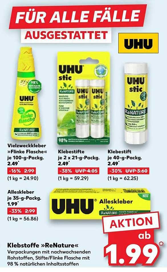 UHU Klebstoffe ReNature ab 1,99 €
