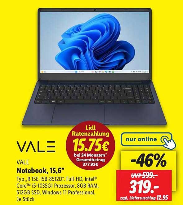 VALE Notebook, 15,6" - Jetzt zum unschlagbaren Preis!