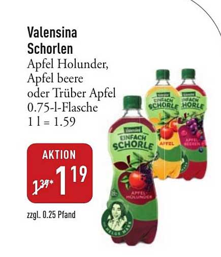 Valensina Schorlen Apfel Holunder, Apfel Beere oder Trüber Apfel 0.75-l-Flasche