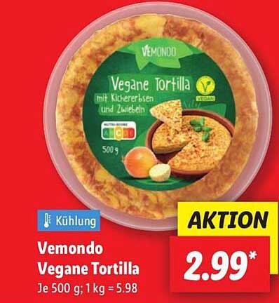 Vemondo Vegane Tortilla mit Kichererbsen und Zwiebeln