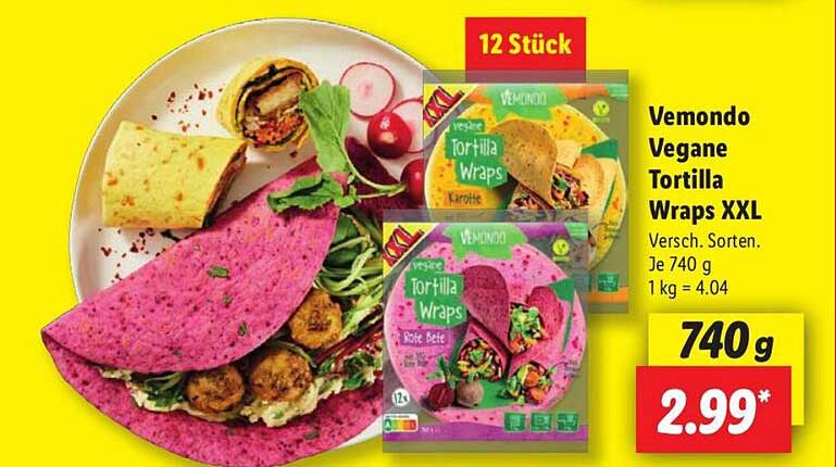 Vemondo Vegane Tortilla Wraps XXL 740 g - 12 Stück