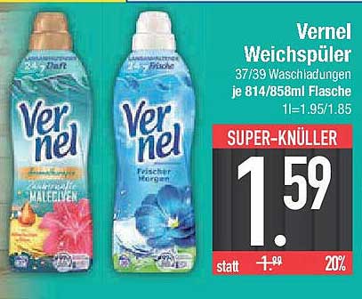 Vernel Weichspüler 814/858ml Flasche - Super-Knüller für nur 1,59€