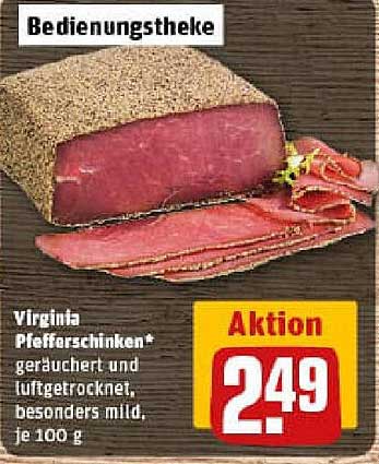 Virginia Pfefferschinken – geräuchert und luftgetrocknet, besonders mild, je 100 g