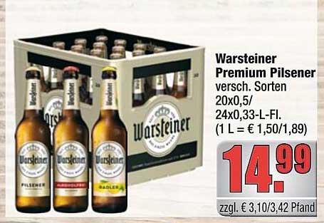 Warsteiner Premium Pilsener - 20 x 0,5L oder 24 x 0,33L-Fl.