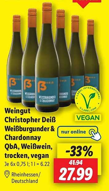 Weingut Christopher Deiß Weißburgunder & Chardonnay QbA, Weißwein, trocken, vegan