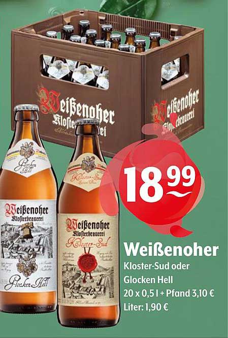Weißenoher Kloster-Sud oder Glocken Hell - 20 x 0,5 l + Pfand 3,10 €