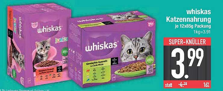 whiskas Katzennahrung je 12x85g Packung